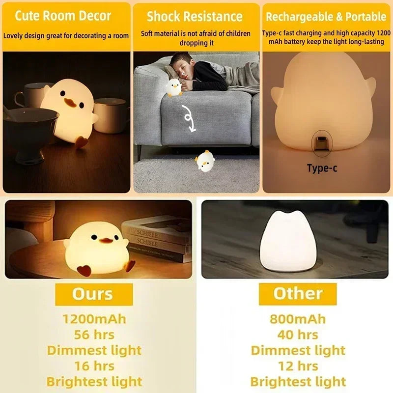Silicone Duck Children's Night Light Rechargeable
