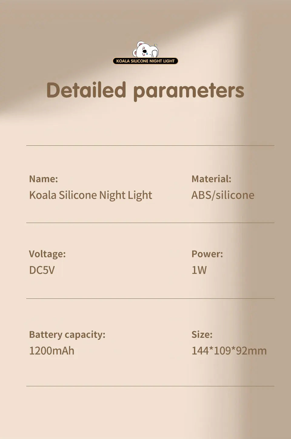 Cute Koala Children's Night Light Rechargeable