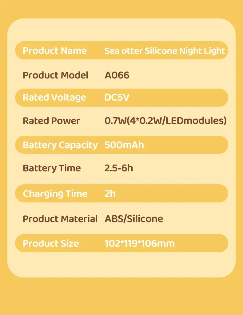 Cute Sea Otter Children's Night Light Rechargeable