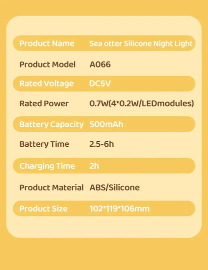 Cute Sea Otter Children's Night Light Rechargeable