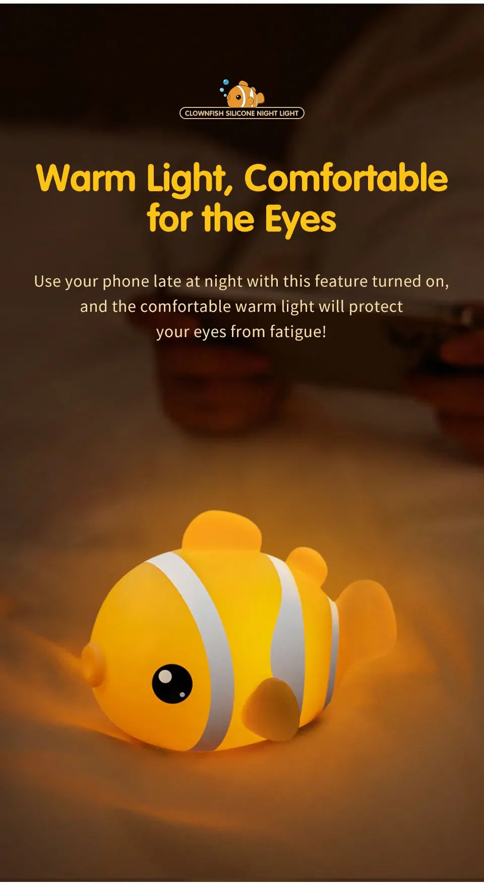 Cute Clownfish Children's Night Light Rechargeable