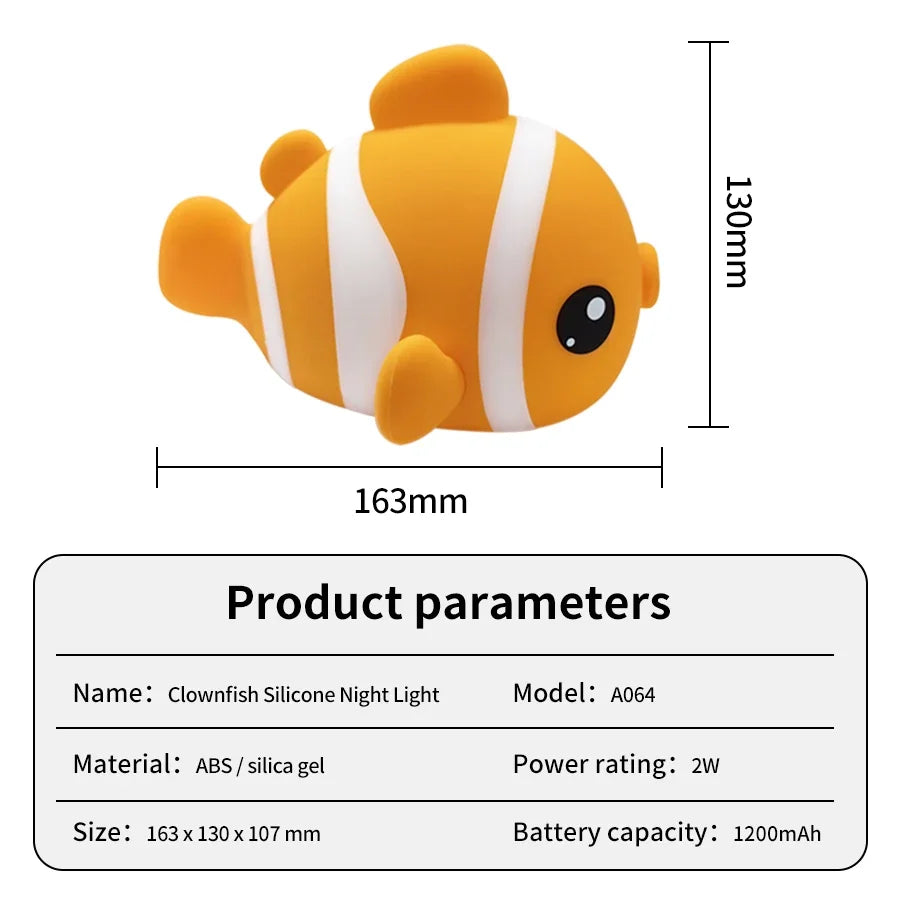 Cute Clownfish Children's Night Light Rechargeable