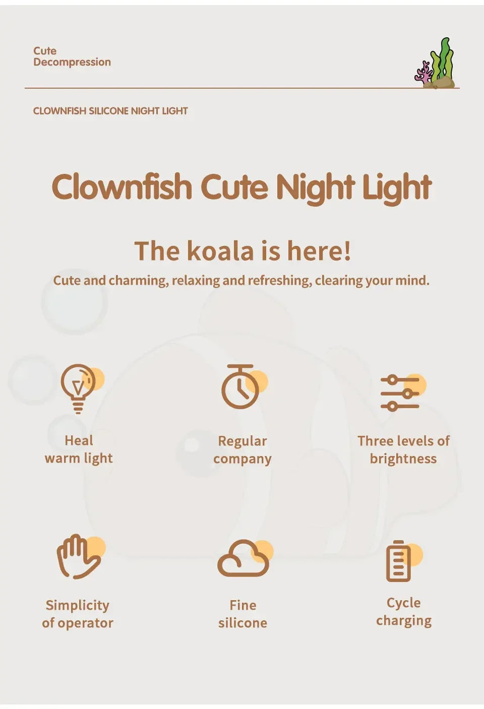 Cute Clownfish Children's Night Light Rechargeable