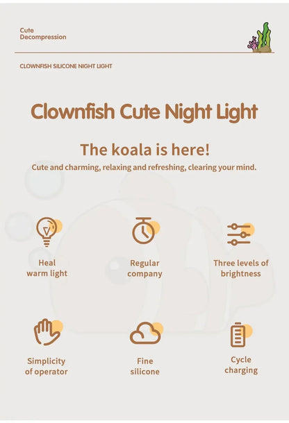 Cute Clownfish Children's Night Light Rechargeable