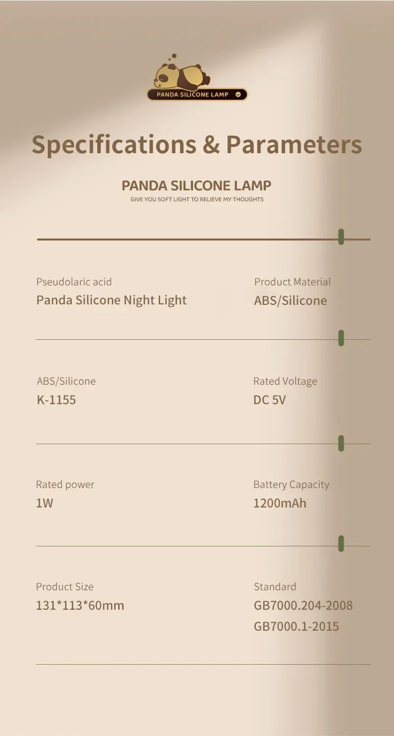 Cute Panda Children's Night Light Rechargeable