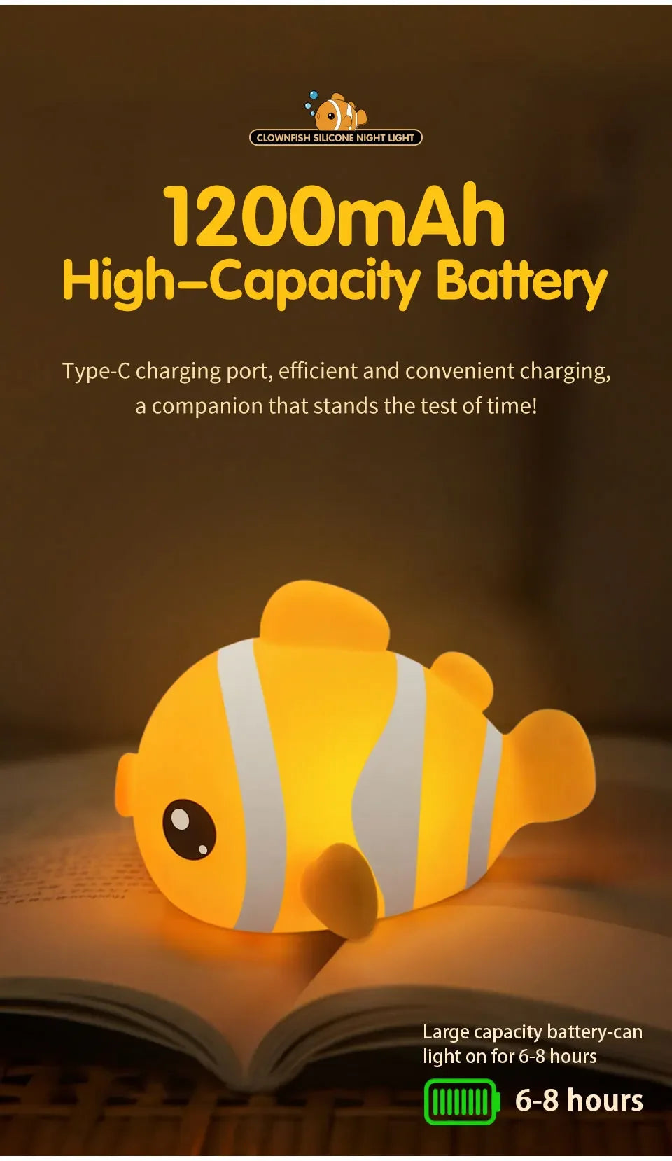 Cute Clownfish Children's Night Light Rechargeable
