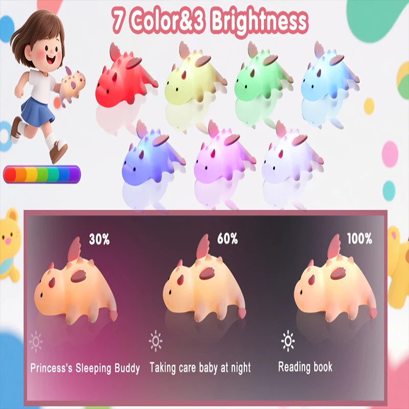 Cute Baby Dragon Children's Night Light Rechargeable
