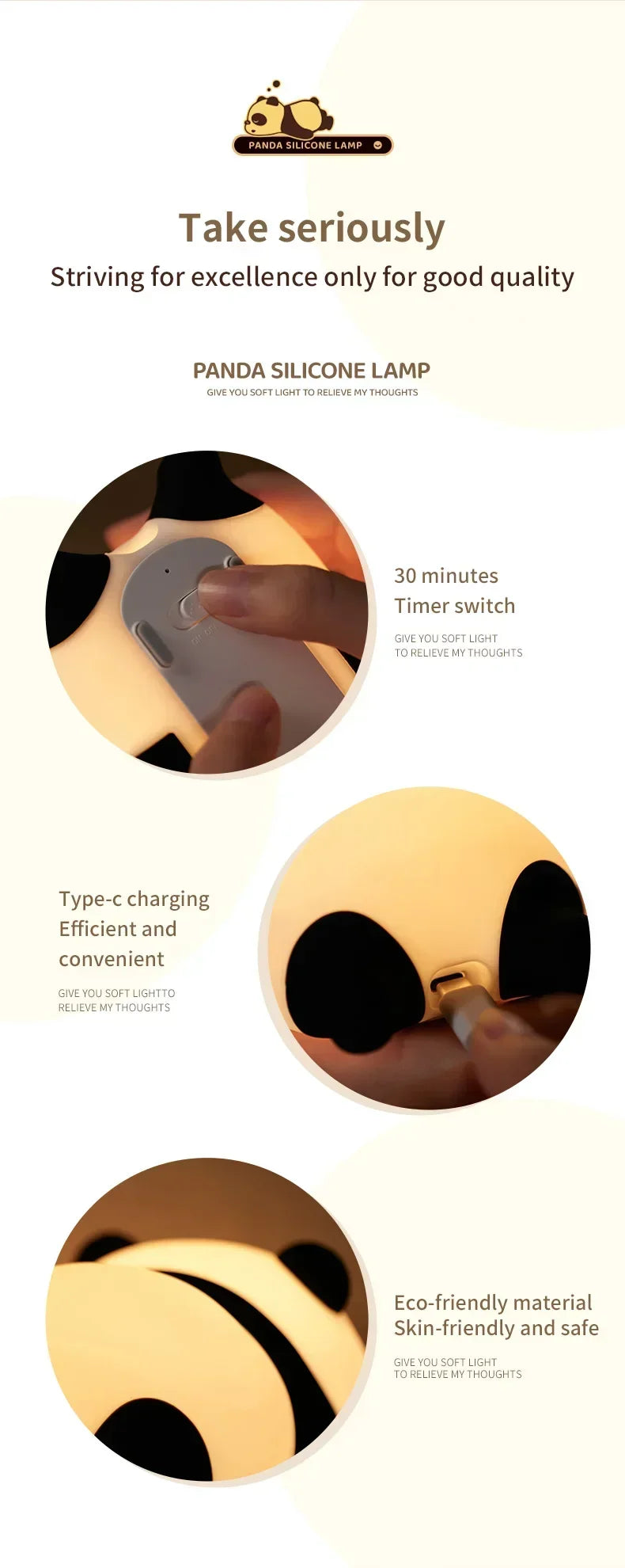 Cute Panda Children's Night Light Rechargeable